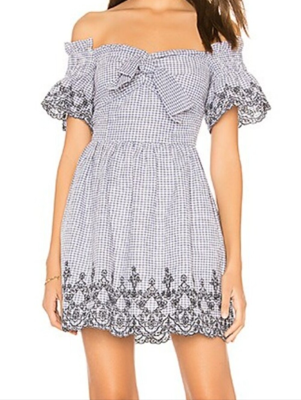 J.O.A. Romantic Coquette Blue Gingham Off Shoulder Mini Dress Size Small NWT